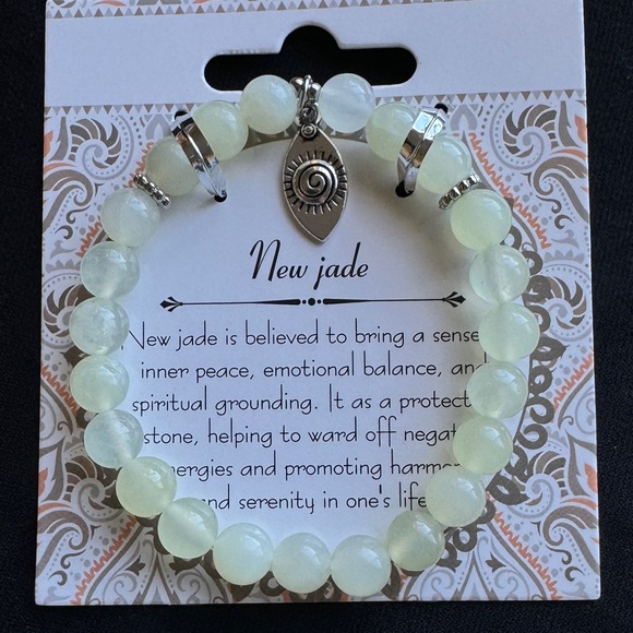 New Healing Stone New Jade Bead Silver Infinite Sun Charm Stretch Bracelet - Picture 4 of 9